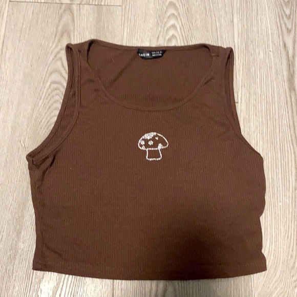Brown Rhinestone Mushroom Crop Top - Picture 1 of 1